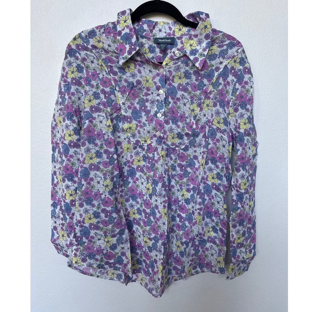 Modcloth Flower Patch Pleasantries Button-Up Shirt Purple/White Women's M NWT